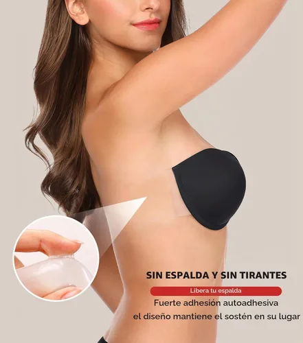 Vista 2 de JOATEAY Brasier adhesivo sin tirantes, reutilizable, invisible, acolchado, antideslizante, para mujer, sin espalda, vestido de boda y fiesta Negro