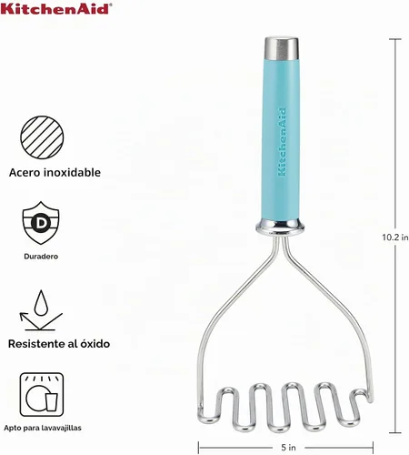 Vista 2 de KitchenAid Gourmet Machacador de Alambre de Acero Inoxidable, 10.24 Pulgadas, Azul Aguamarina