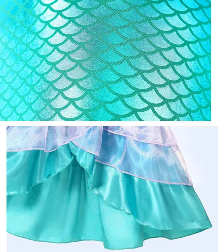Vista 6 de Esvaiy Disfraz de sirena para niñas, vestido de sirena para Halloween, cumpleaños, princesa, disfraz para niños pequeños