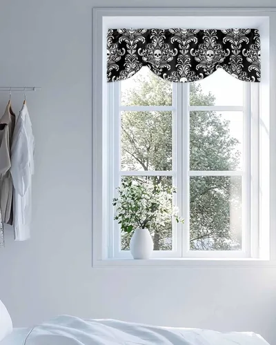 Vista 4 de Cenefa de Halloween para ventanas, cenefa de cortina con bolsillo para barra, cenefa de cortina ajustable con bolsillo para barra, cenefa de ventana