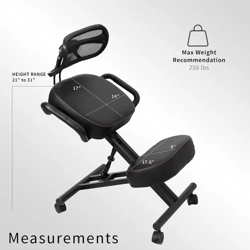 Vista 5 de DRAGONN by VIVO DN-CH-K02B - Silla ergonómica arrodillada con soporte para el respaldo, taburete ajustable para el hogar y la oficina con asiento