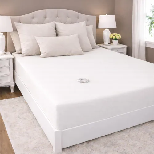 Vista 2 de Sábana bajera ajustable 10% plata 90% algodón peinado para dormir mejor, beige, tamaño individual