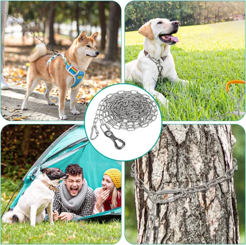 Vista 6 de Tresbro Cadenas de perro resistentes para exteriores, cable de amarre de acero inoxidable de 15 pies con gancho giratorio para perros pequeños