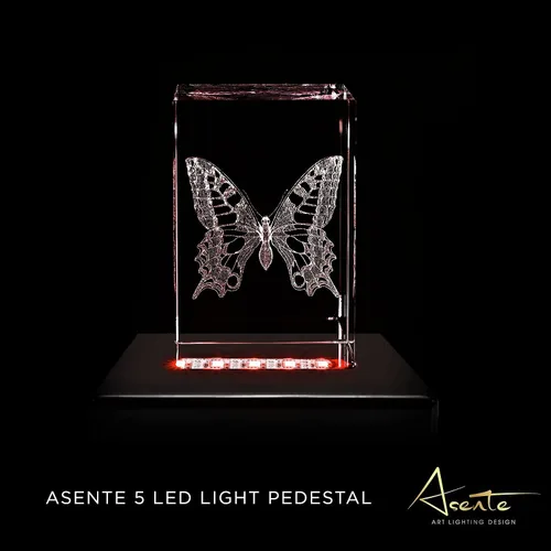 Vista 3 de Pedestal de 5 luces LED – Base programable de satén negro mate con alimentación AC/USB – para arte de cristal 3D – Trofeo, Orbe y bases de luz