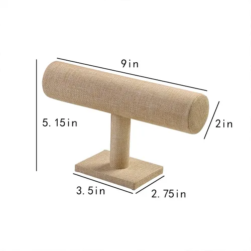 Vista 6 de Justsoso Soporte para pulsera con barra en T, soporte de exhibición de pulsera de lino natural para exhibición en tienda, organizador de joyas