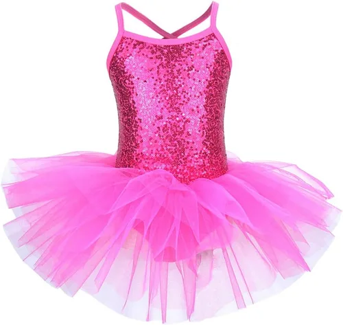 Vista 3 de Disimlarl Girls Ballerina Party Costume Sequined Dance Wear Ballet Leotard Dress for Kids