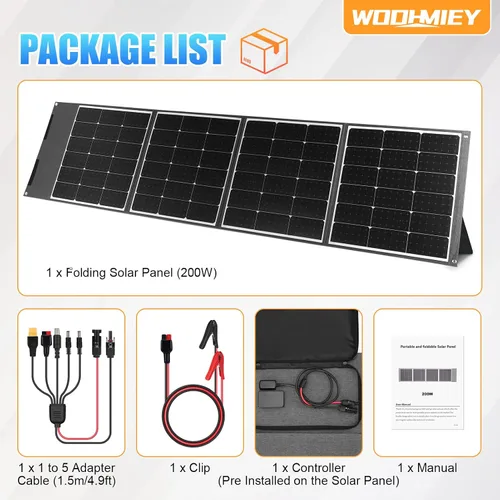 Vista 7 de Kit de panel solar plegable portátil de 200 W, cargador solar flexible de alta eficiencia con tasa de conversión del 24%, con soporte y controlador