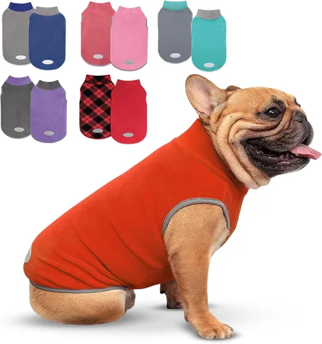 Vista 9 de cyeollo Paquete de 2 suéteres de forro polar para perro, chaleco cálido reflectante para perro, abrigo elástico para perro, chaqueta de invierno