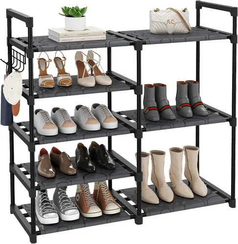 Vista 8 de CSXGBAB Organizador de zapatos, soporte grande de 5 niveles para zapatos con ruedas, fácil de llevar, estante alto de almacenamiento de zapatos