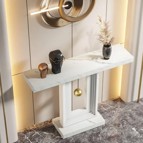 Vista 6 de Tribesigns Mesa consola moderna, mesa de sofá de mármol sintético de 40 pulgadas, mesa de entrada contemporánea con base en forma de péndulo