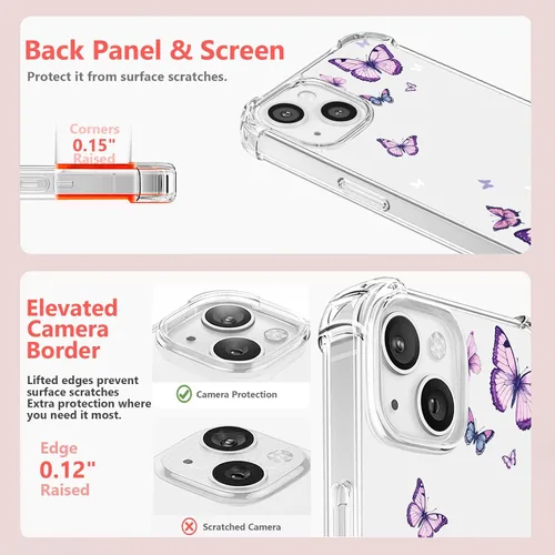 Vista 4 de OOZ Funda de cristal para iPhone 11 Pro (2019) de 5.8 pulgadas, bonita funda protectora transparente, seductor patrón de mariposa morada, suave a