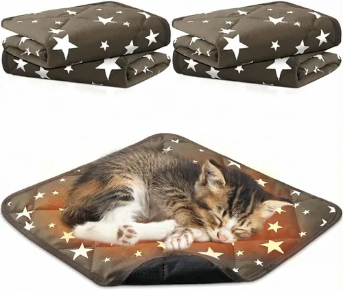 Vista 16 de Namalu Paquete de 4 camas autocalentantes para gatos, alfombrilla térmica para gatos con patrón de estrellas, suave almohadilla térmica para jaula