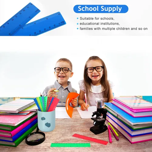 Vista 2 de Zonon 500 reglas rectas flexibles de plástico a granel con pulgadas y centímetros, regalo para el primer día de escuela, suministros de oficina