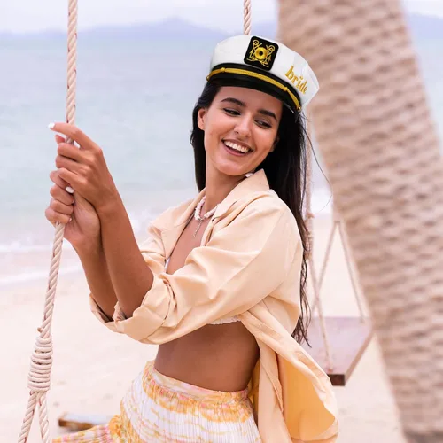 Vista 4 de Sombrero de capitán de novia marinero, sombrero de capitán de novia con velo, sombrero de despedida de soltera, sombrero de fiesta nupcial de boda