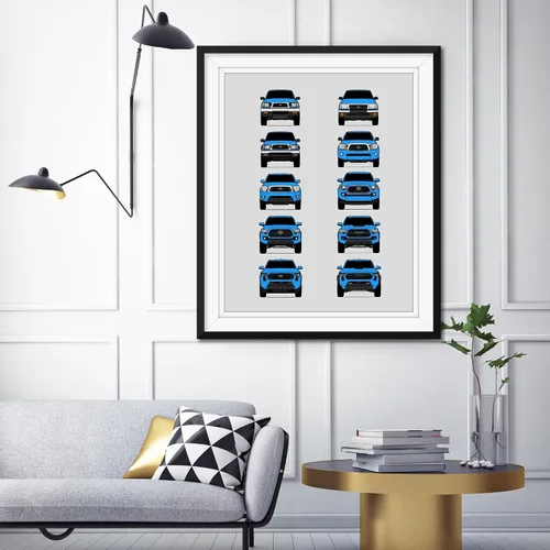 Vista 9 de Custom Car Posters Póster hecho a mano compatible con Toyota Tacoma Generations e impresión de Toyota Tacoma TRD Pro SR5 – Multi, impresión satinada