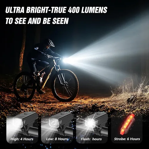 Vista 7 de WGGE Juego de luces recargables USB ultra brillantes, potente faro delantero y trasero para bicicleta, fácil de instalar para montar por la noche