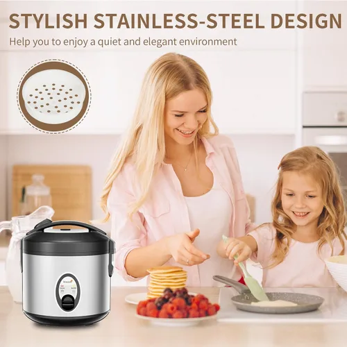 Vista 6 de Macook Arrocera de acero inoxidable con vaporizador, 4 tazas sin cocer (1.0L)/8 tazas cocidas, cocina eléctrica para granos y verduras, mantiene