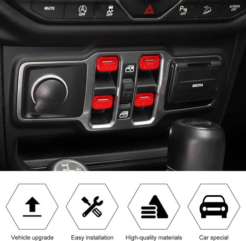 Vista 3 de RT-TCZ - Cubierta decorativa para interruptor de botón de ventana de consola central, accesorios interiores compatibles con Jeep Wrangler JL JLU