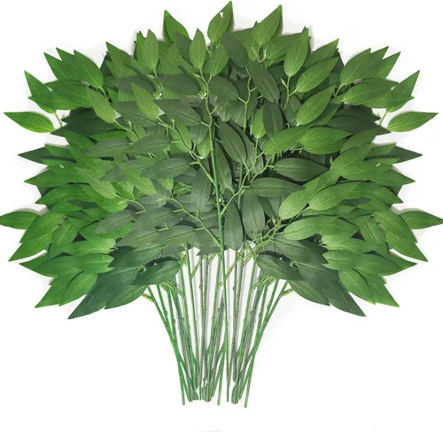 Vista 9 de 20 tallos italianos de Ruscus de 18 pulgadas, hojas artificiales de seda para bricolaje, relleno de ramos, centros de mesa, decoración