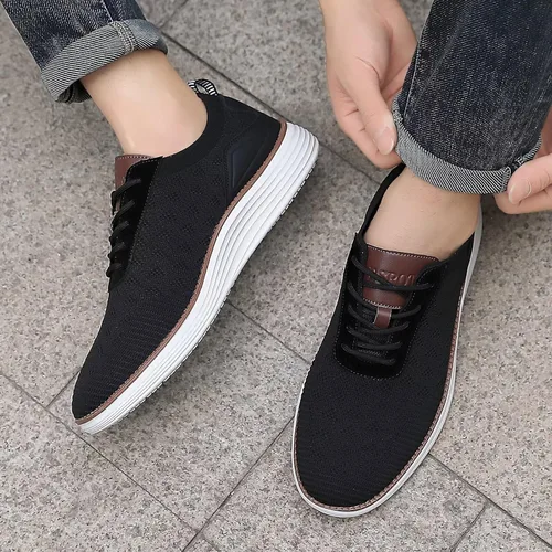 Vista 6 de Zapatos deportivos de vestir de moda para hombre, zapatos de malla Oxfords para caminar casuales de negocios, zapatos de tenis ligeros de punto