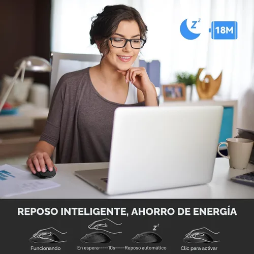 Vista 5 de TECKNET Ratón Bluetooth, 2-en-1 (BT 5.0/3.0+2.4Ghz) Ratones inalámbricos 4000DPI con conexión USB disponibles para ordenador portátil, ratón Negro