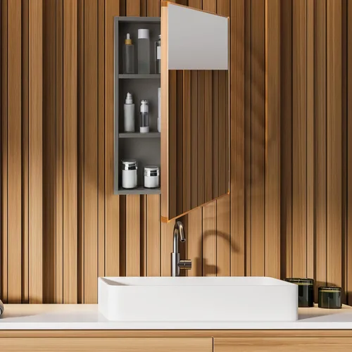 Vista 7 de Suzile Moderno botiquín de 16 x 24 x 4.3 pulgadas con espejo montado en la pared empotrado empotrado para baño empotrado, 3 estantes para puertas