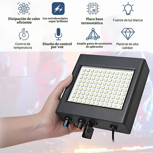Vista 6 de Mini luz estroboscópica, sUperbrillante RGB/color blanco, luz estroboscópica con 108 mini LED, auto-activada por sonido o modo de flash de control