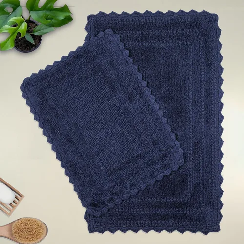 Vista 17 de TreeWool - Alfombras de baño con borde de ganchillo reversible en algodón de felpa (paquete de 2)