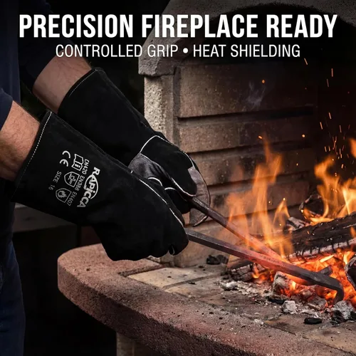 Vista 4 de RAPICCA 14.0 pulgadas, 662 ℉ de cuero forja/Mig/Stick soldadura resistente al calor/fuego, guantes para horno, parrilla, chimenea, horno, estufa