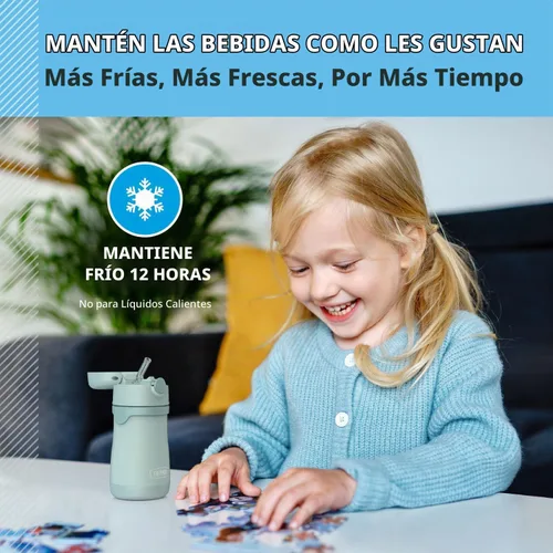 Vista 5 de Thermos Bebé 10 oz. Botella de acero inoxidable con popote emergente, coches