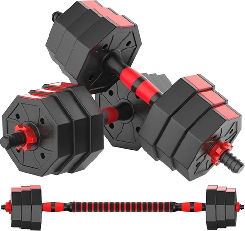 Vista 5 de Juego de mancuernas ajustables, juego de pesas libres de 5 a 44 libras con conector para mancuernas, opciones de flexión, ejercicios de fitness