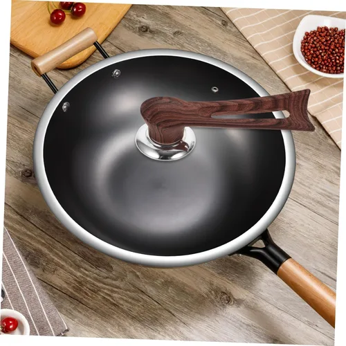 Vista 2 de SHOWERORO Mango universal de repuesto para tapa de olla con acabado de grano de madera, agarre ergonómico que se adapta a varios accesorios