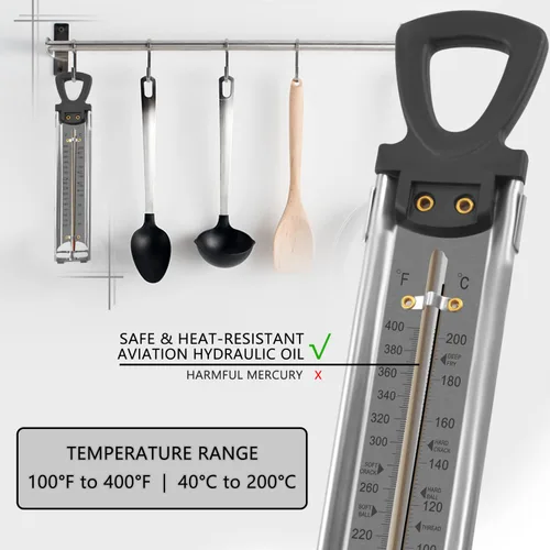 Vista 2 de Termómetro de acero inoxidable para freír alimentos, 2 unidades, con clip y agujero para colgar