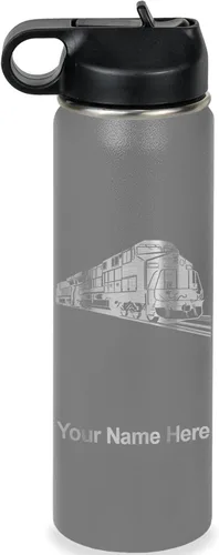 Vista 19 de LaserGram Botella de agua personalizada, tren de carga, acero inoxidable de doble pared aislada al vacío con popote superior, regalo grabado