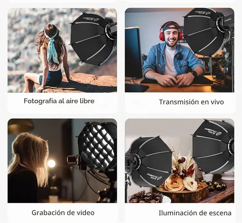 Vista 6 de AMBITFUL Mini Softbox de 11.8"/30cm de Liberación Rápida y Plegable con Montura Bowens y Soporte para Speedlight, Compatible con Luz de Video LED