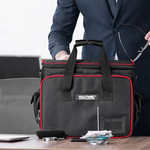 Vista 2 de HAUTMEC HT0408 - Bolsa de herramientas para técnicos de alta resistencia, 42 bolsillos 1680D, con compartimento para portátil, base dura resistente
