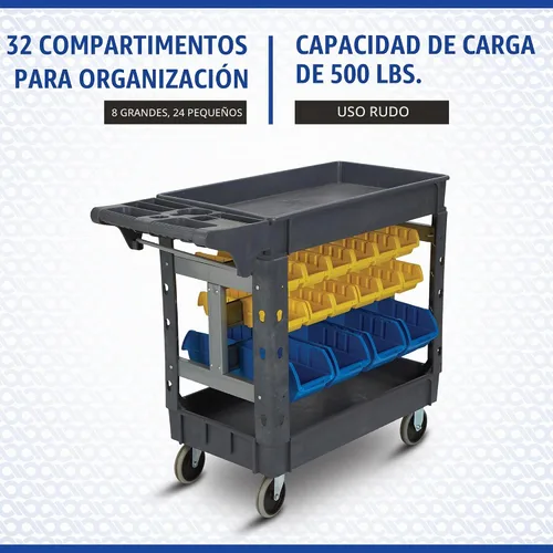 Vista 2 de Strongway Carrito de servicio de 500 libras con contenedores, 40 3/8