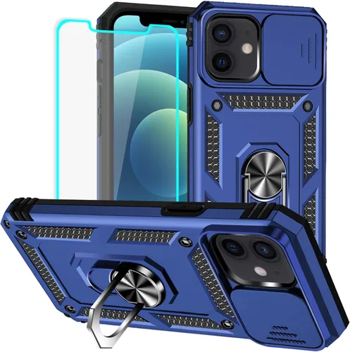 Vista 12 de HNHYGETE Funda para iPhone 12 / iPhone 12 Pro con protector de pantalla: [grado militar de 20 pies probada en caídas] anillo a prueba de golpes