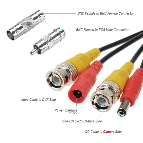 Vista 10 de LONNKY Cable BNC de 100 pies para cámara de seguridad de 98.4 ft con conectores BNC y adaptadores RCA, cable de alimentación de video para cámara