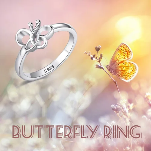 Vista 6 de HUKKUN Anillos de serpiente, perezoso, gato, conejo, mariposa para niñas, plata de ley 925, bonitos anillos apilables de animales, joyería, regalo