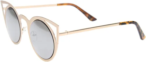 Vista 16 de zeroUV Gafas de sol redondas de metal recortadas con lente de espejo de ojo de gato para mujer