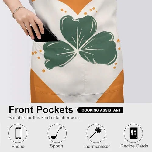 Vista 5 de MUSM Leaves on Heart Shape Apron，Classic Vintage Funny with Pockets Aprons,Adjustable Bib Waterdrop Resistant for Kitchen Cooking Restaurant BBQ