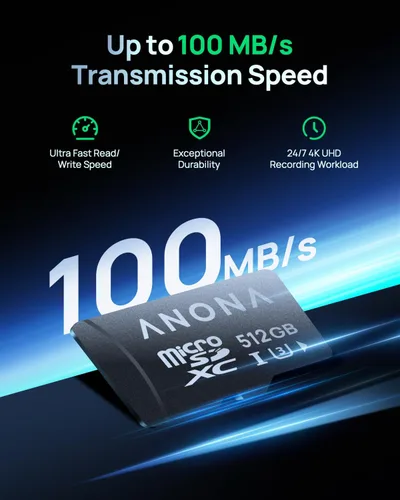 Vista 4 de Anona Tarjeta micro SD de 512 GB, hasta 100 MB/s, adecuada para cámara interior Anona Pano 4K