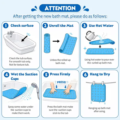 Vista 9 de XIYUNTE Alfombra de Baño para Bebé para Bañera Antideslizante Alfombra de Baño para Niños - 40''x16'' Extra Larga Alfombra de Bañera para Bebé