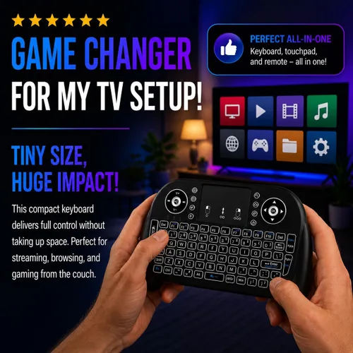 Vista 6 de Mini teclado inalámbrico con panel táctil, Bluetooth + control remoto RF de 2.4 GHz, teclado recargable retroiluminado de 7 colores para Smart TV