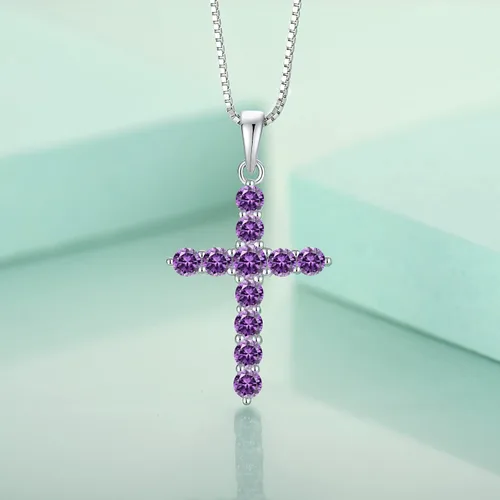 Vista 4 de STARCHENIE Collar de cruz de plata de ley con colgante de crucifijo con piedras preciosas para mujer