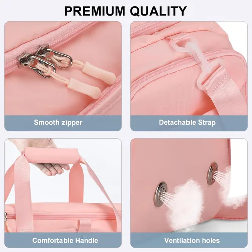 Vista 5 de Bolsa de gimnasio para mujer con compartimento para zapatos, capacidad adecuada de 25L, Rosado, Bolsa de gimnasio