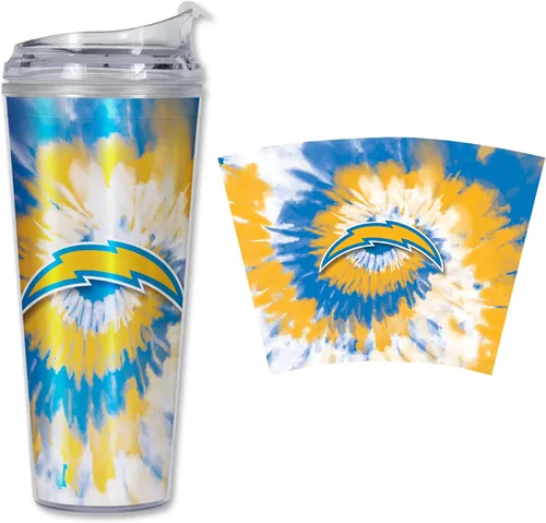 Vista 50 de Rico Industries NFL Football Glitter 24 onzas Vaso de purpurina acrílico con tapa con bisagra, Vaso de doble pared oficialmente licenciado con pajita