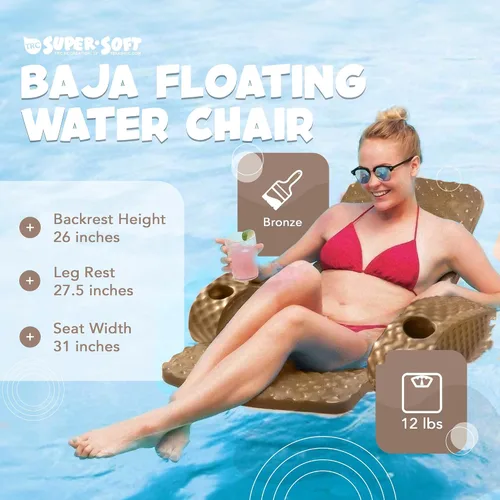 Vista 2 de TRC Recreation Folding Baja Chair Foam Swimming Pool Float, Portable Super Soft Floating Lounger with 2 Cup Holders for Beach Essentials
