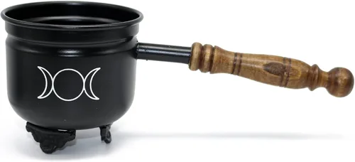 Vista 10 de Caldero de incienso de salvia con mango de madera, para limpieza y bendición de manchas de hierro fundido (7 chakras)